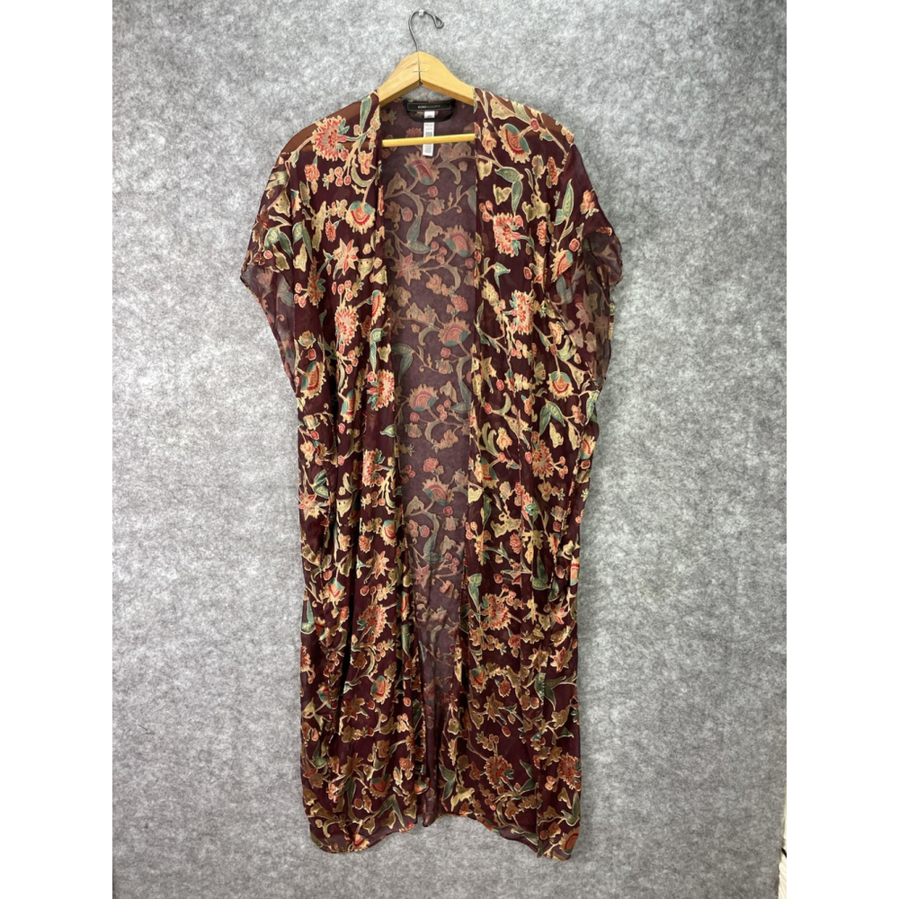 BCBGMAXAZRIA Kimono Jacket Womens One Size Multicolor Floral Sheer Long Boho